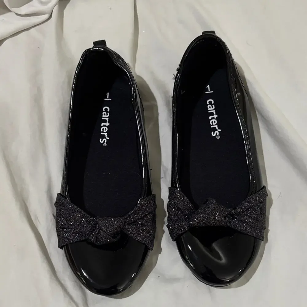 Carter's 1 Shiny Black Dress Shoes with Glitter Bow nwot